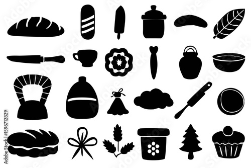 A warm and inviting set of silhouettes showcasing classic baked items. Perfect for bakeries, pastry shops, dessert menus, packaging, and sweet-themed craft designs