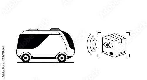 Futuristic minimalist autonomous delivery van with smart package technology