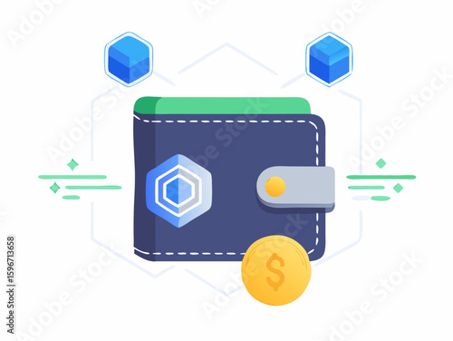 Web3 Login Icon Vector, Fingerprint With Blockchain Nodes, Glowing Wallet Access Design