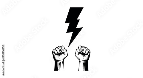 Powerful fists and lightning bolt symbolizing strength and energy
