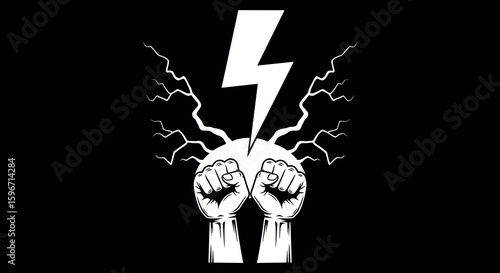 Powerful fists and lightning bolt in dynamic graphic design