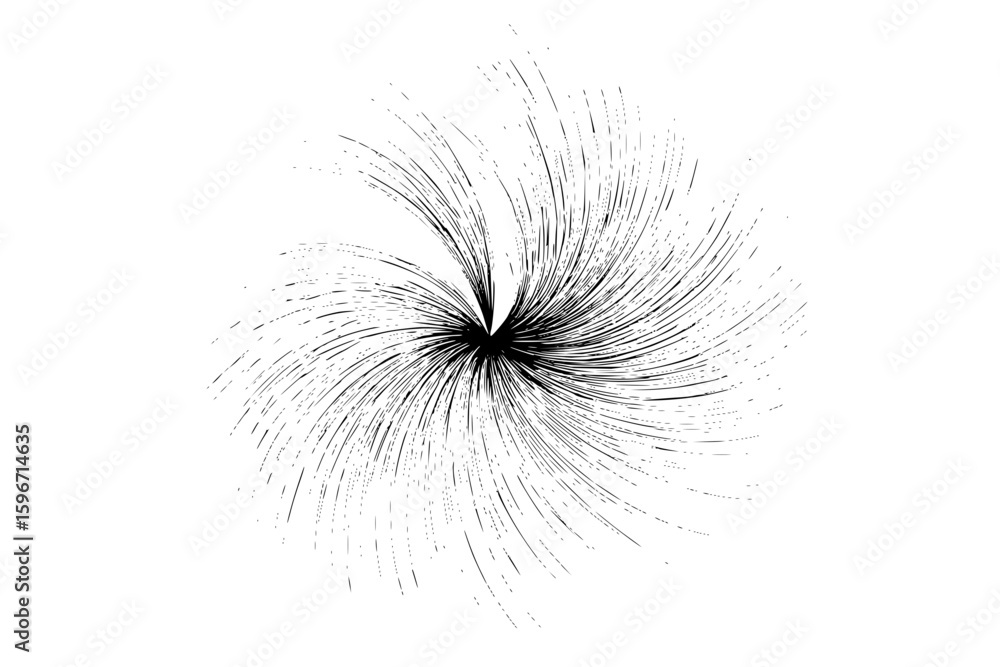 Fototapeta premium Abstract radial burst pattern with fine lines emanating from a central point in black and white style