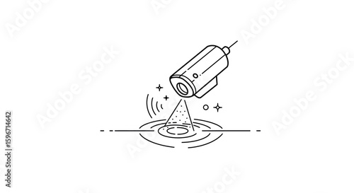 Linear outline of security camera with futuristic sensor beam design