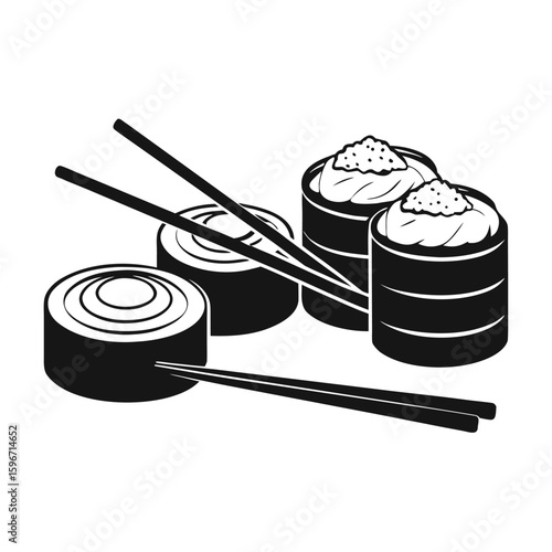 sushi with chopsticks Silhouette vector illustration