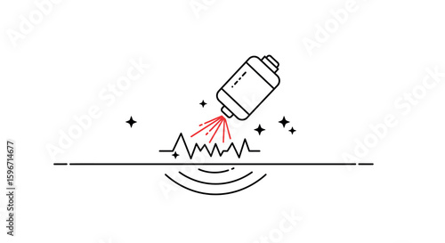 Minimalist medical device concept with spray above heartbeat line in black and red
