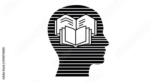 Silhouette head with books symbolizing knowledge and learning concept