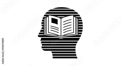 Silhouette of a book inside a head for knowledge and learning concept