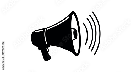 Classic black and white megaphone icon with sound waves
