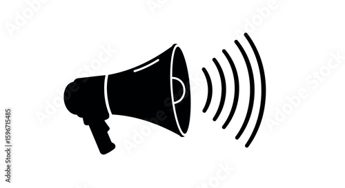 Silhouette megaphone with sound waves icon on white background
