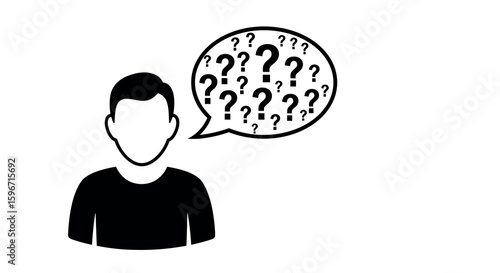 Silhouette of person with question mark speech bubble: conceptual representation of curiosity and inquiry