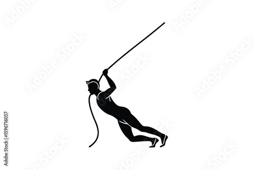 Dynamic Wakeboarder in Action Grabbing the Rope Leaning Backwards Captured in a Striking Black and White Silhouette Style silhouette wakeboarder depicted
