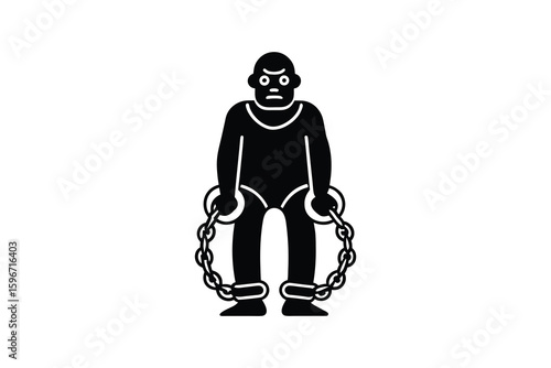 Captive Man with Chains on Wrists and Ankles Expressing Frustration and Anger in a Silhouette Style Illustration silhouette illustration man chains