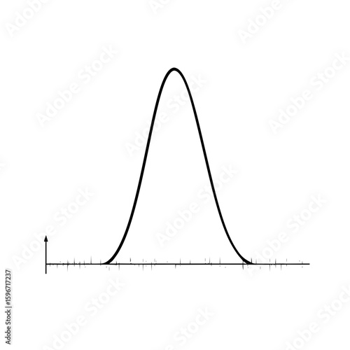 Bell curve graph illustration with a horizontal axis and an arrow pointing upwards on a white background