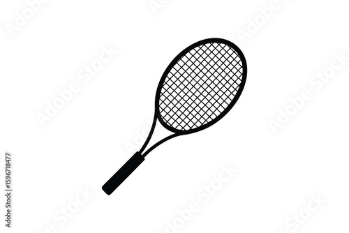 Elegant Black and White Tennis Racket Graphic Illustration for Sports Enthusiasts and Design Projects a Simple Silhouette tennis racket presented clean