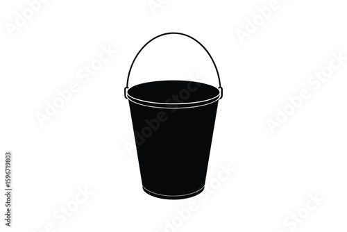 Simple and Clean Black Bucket with Metal Handle Isolated on White Background Represented as a Silhouette black bucket handle presented silhouette
