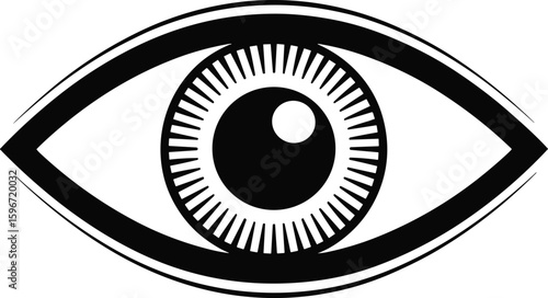Simple and stylized black and white vector illustration of a human eye symbol