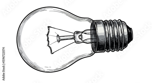 Intricate sketch of a light bulb with detailed line art on white background