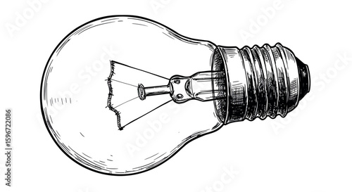 Intricate light bulb sketch: detailed hand-drawn design in black and white