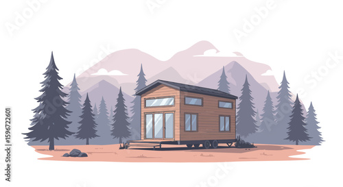 Tiny house in mountain pines with modern wooden design