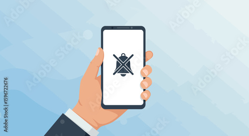 Hand holding smartphone with app icon on screen in flat design