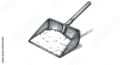 Hand drawn scoop with flour on white background