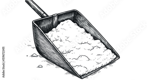 Hand drawn scoop with powder and handle in detailed sketch style