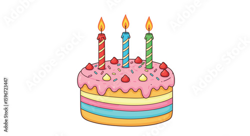 Colorful birthday cake with candles and sprinkles for celebration