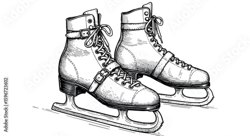 Detailed black and white ice skates with laces