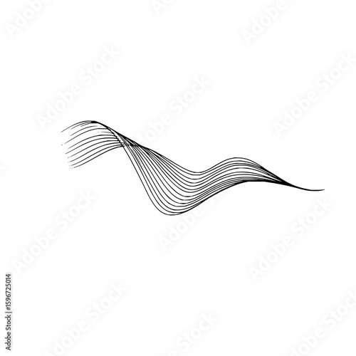 Abstract wavy lines illustration with multiple parallel black curves on a white background design element