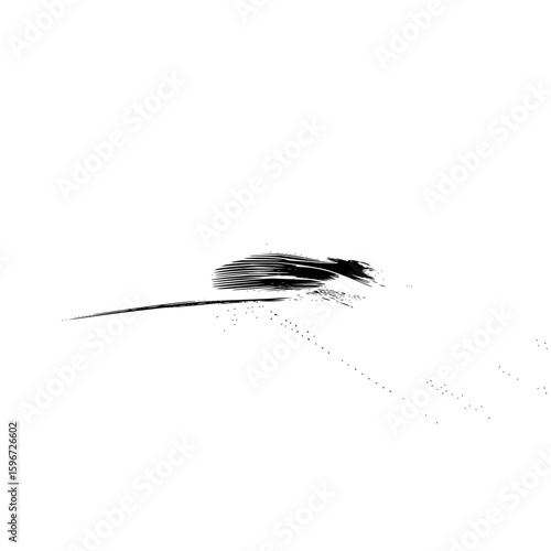 A black and white image featuring a brush stroke design with a textured and abstract appearance on white paper