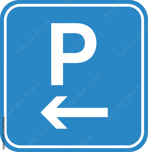 Parking sign left arrow blue and white parking area direction indicator
