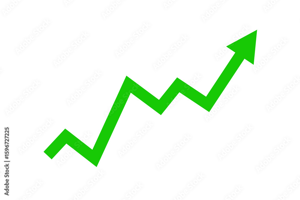 Green stock market investment growth chart. Upward arrow. Growth concept, business development, profit growth. Analytics and financial chart. Trend. Change in exchange rate, interest rate Green stock market investment growth chart. Upward arrow. Growth concept, business development, profit growth. Analytics and financial chart. Trend. Change in exchange rate, interest rate