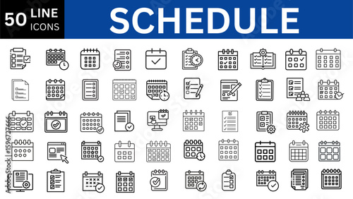 Schedule editable line icon set.