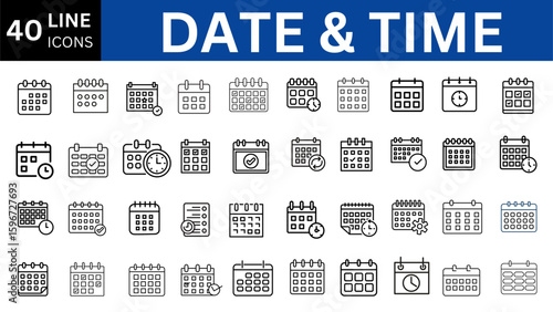Date and Time editable line icon set.