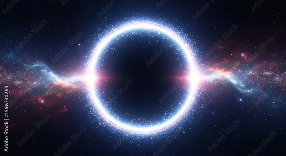 Fototapeta premium Abstract Cosmic Black Hole with Blue Ring in Starry Galaxy