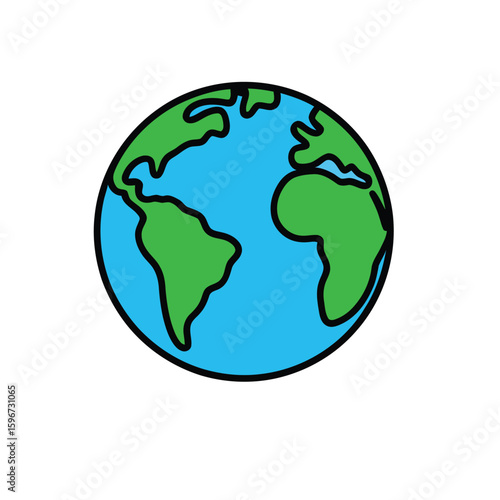 World Sphere Icon Line and Fill Style Vector Illustration of Earth and Continents