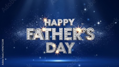 A celebratory Father's Day greeting, featuring sparkling, diamond-embellished text on a dark blue background.