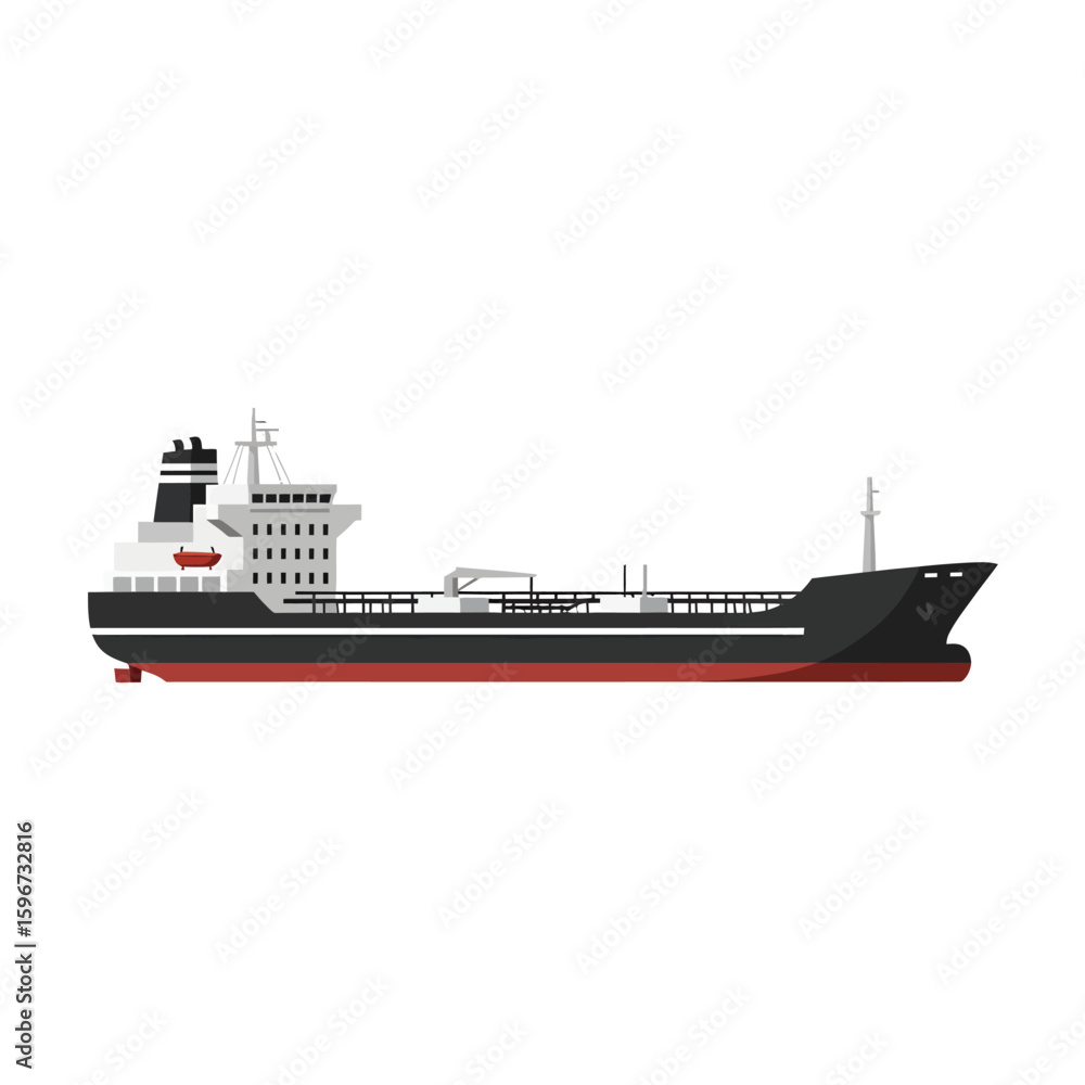Fototapeta premium Side view of a large tanker ship, detailed illustration.