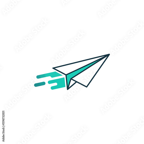 A stylized paper airplane in flight, depicted with speed lines suggesting rapid movement.