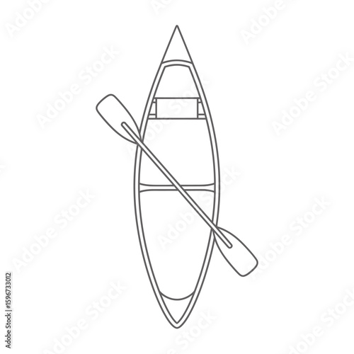 Top-down view of a canoe with a paddle, outlined in simple lines.