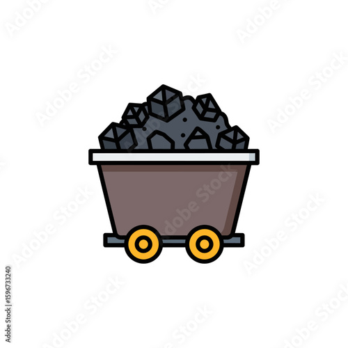 A mine cart overflowing with extracted coal, ready for transport.