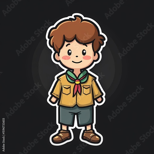 Wallpaper Mural Cute cartoon illustration of a young boy scout character wearing traditional scouting uniform with scarf and shorts, vector style depiction, scouting adventure childhood concept Torontodigital.ca