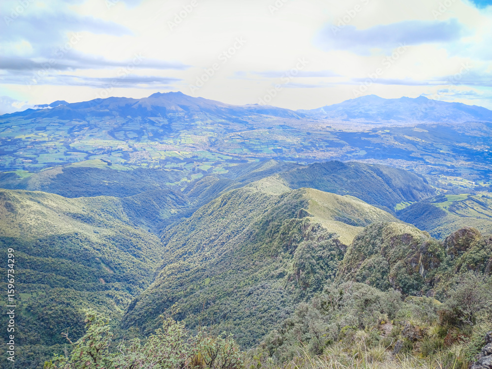 Naklejka premium Pichincha Province, Quito, Ecuador - July 5, 2025: The Pasochoa volcano is located in the Pasochoa wildlife refuge. It is an extinct volcano, 4,200 meters high.