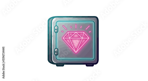 Neon diamond safe with glowing symbol highlighting security and luxury