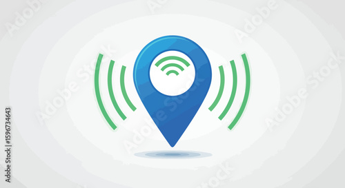 Wireless smart location icon with signal waves in modern design