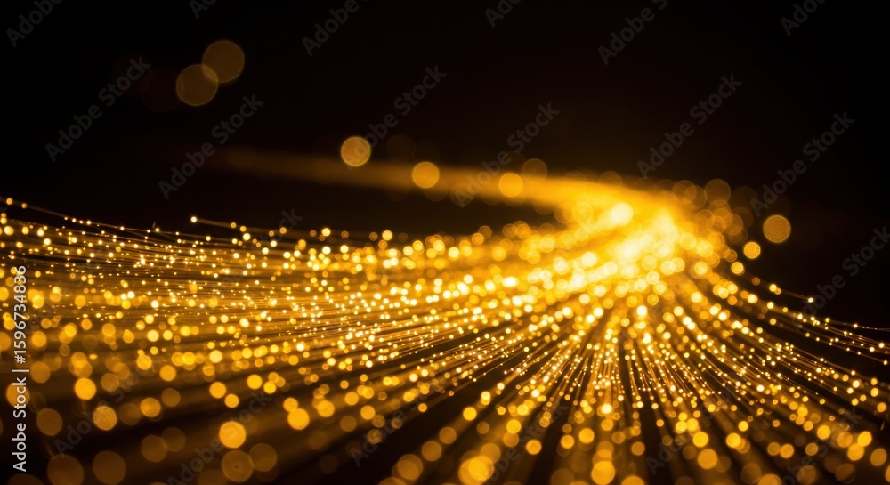 Naklejka premium Golden light streaks and bokeh on a dark background creating a magical effect