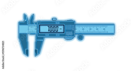 Digital caliper precise measurement tool with blue glow for accurate engineering and design