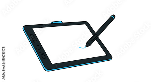 Modern tablet with stylus for digital design on white background