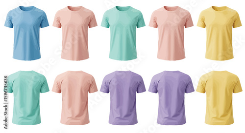 Assorted pastel color t shirts apparel clothing fashion design mockup template