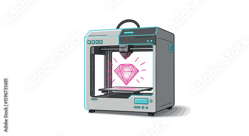 3d printer crafting glowing diamond: futuristic additive manufacturing concept